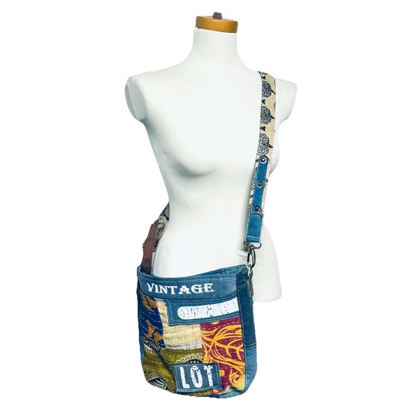 Travelteli Vintage Lot Patchwork Denim Purse Bag Crossbody Adjustable Strap New - Picture 2 of 12